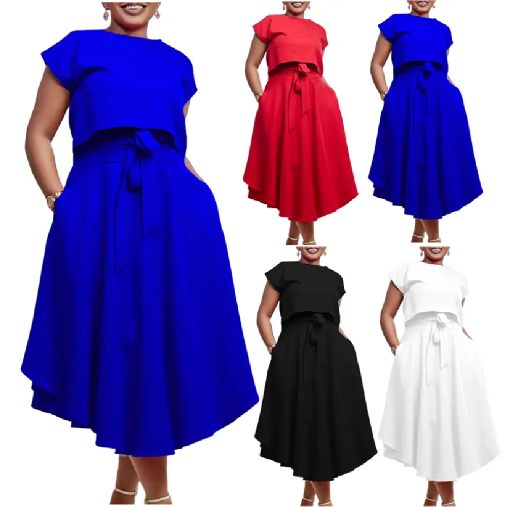 D376 son tasarım iki parçalı Set kadın giyim katı dantelli büyük salıncak etek ve kadınlar için zarif kıyafetler için üst Set kadınlar