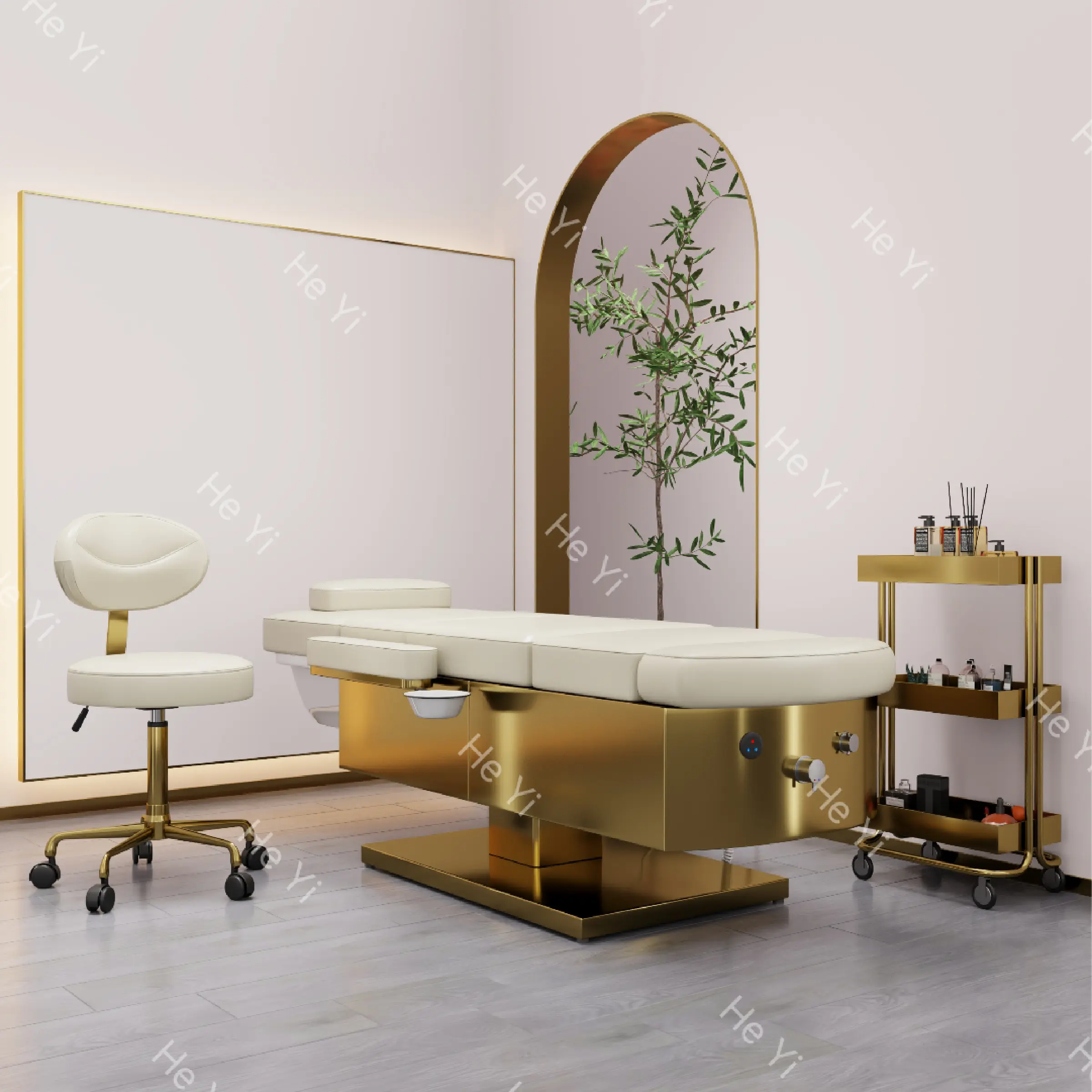 Muebles de salón modernos de lujo, silla de masaje para lavado de cabello tailandés eléctrico de 4 motores, cama de champú, mesa de masaje profesional