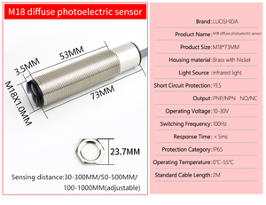 Optical Diffuse Photoelectric <strong>Sensor</strong> Infrared PNP/NPN NO/NC DC 10-30V Proximity <strong>Sensor</strong> with Optical Switch - Product Image 2
