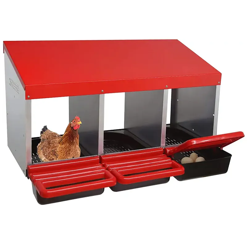 Kotak Sarang Ayam 3 lubang warna merah tanpa kaki dengan kolektor gulung otomatis