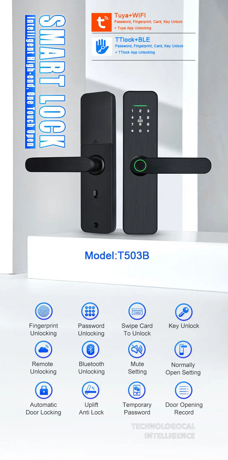 फ़िंगरप्रिंट बिना चाबी चोरी-रोधी अलार्म टच आईडी डिजिटल पैनल स्मार्टलॉक रूम दरवाज़े का हैंडल चाबी लॉक के साथ