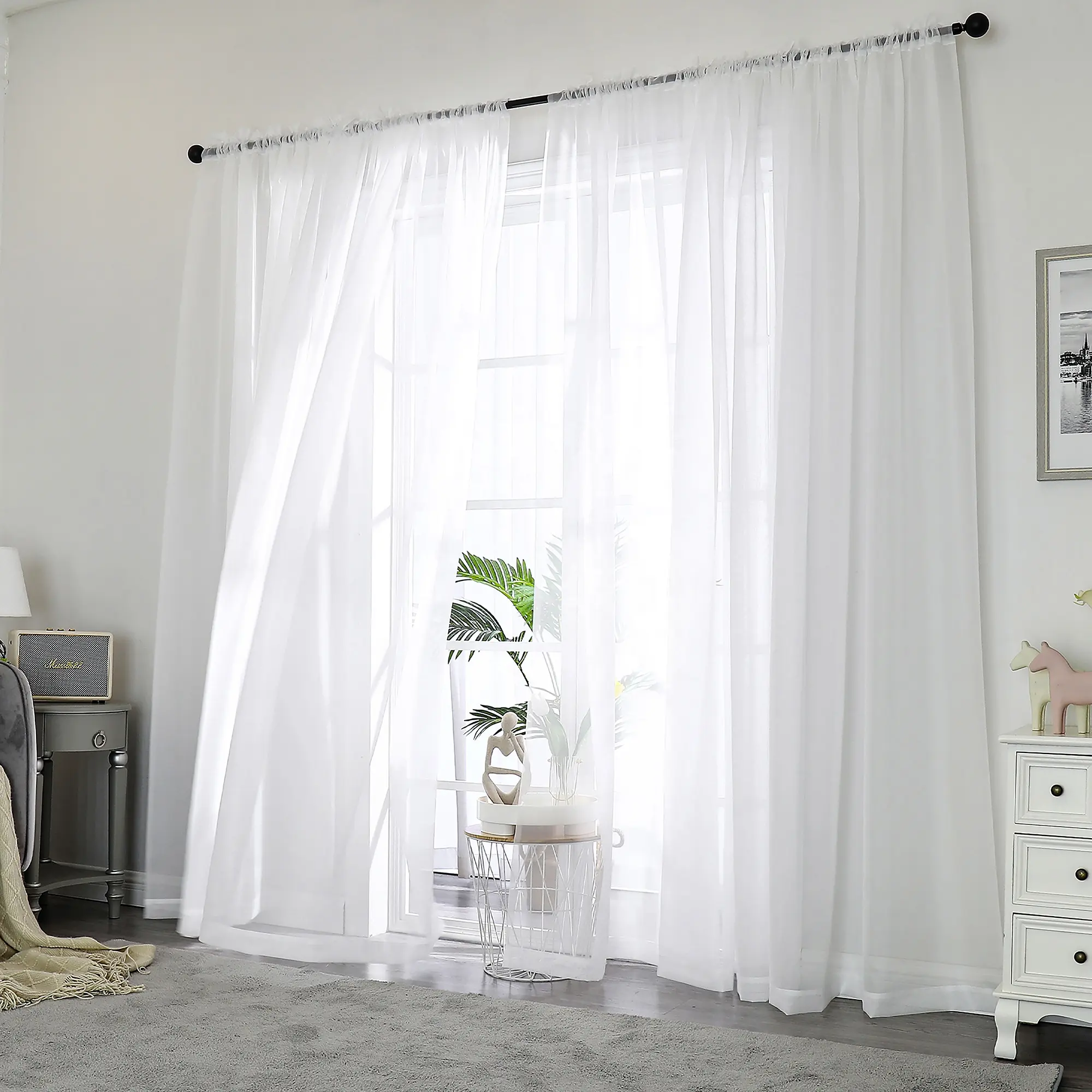 Cortina de janela de tecido pura, venda quente de alta qualidade, preço barato, pronto, branco, voil, transparente, cortina de painel de janela