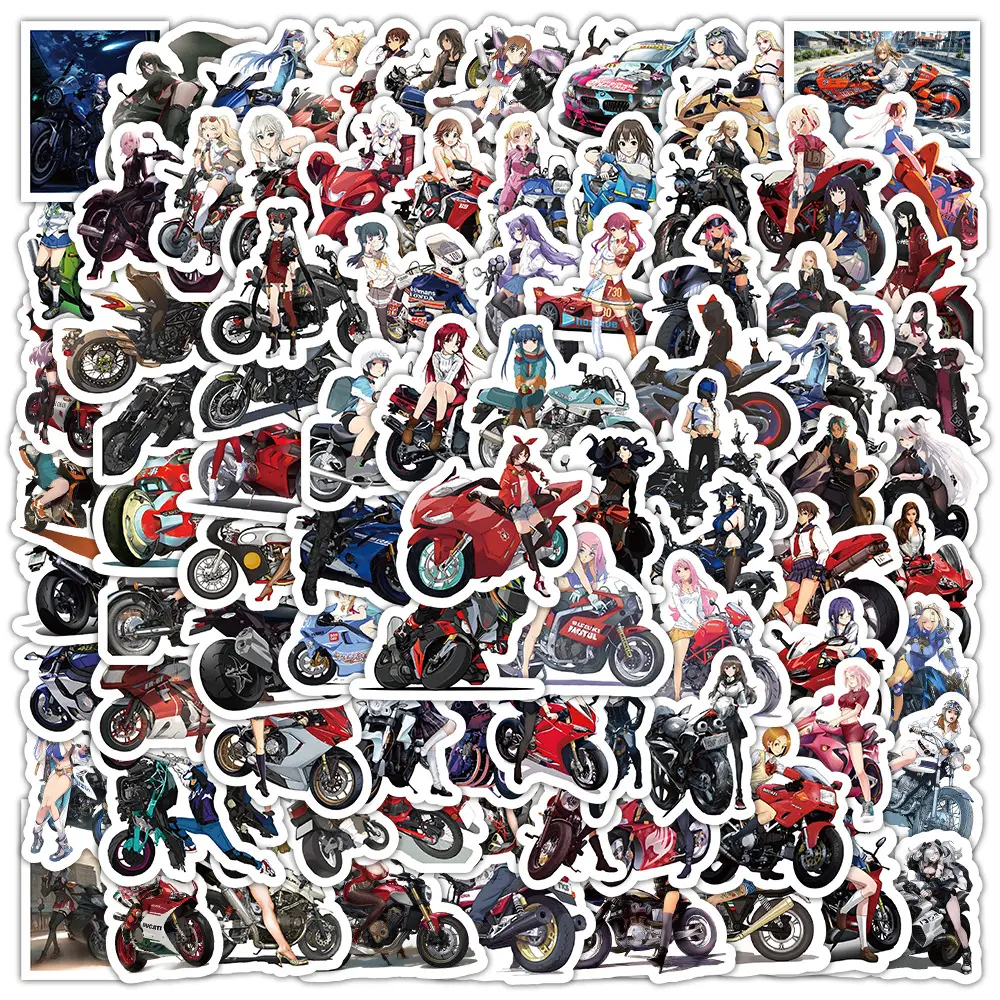 100pcs phim hoạt hình xe máy cô gái mát graffiti dán cho xe máy xe máy trang trí vinyl phim hoạt hình Nhật Bản cô gái nhãn dán