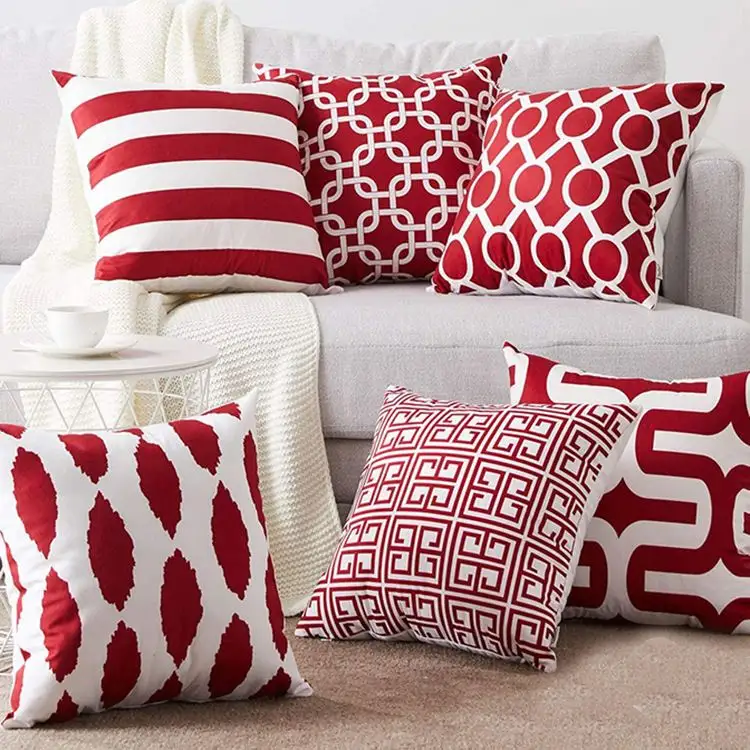 Home Decor Vermelho Branco Marroquino Geométrica Única Travesseiro Caso Poliéster Lance Travesseiro Capa 18*18 Polegada Capa de Almofada