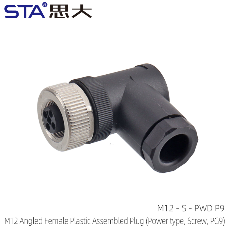 Conector Hembra Plástico En Ángulo Ensamblado (Tipo de alimentación, Tornillo, PG9)