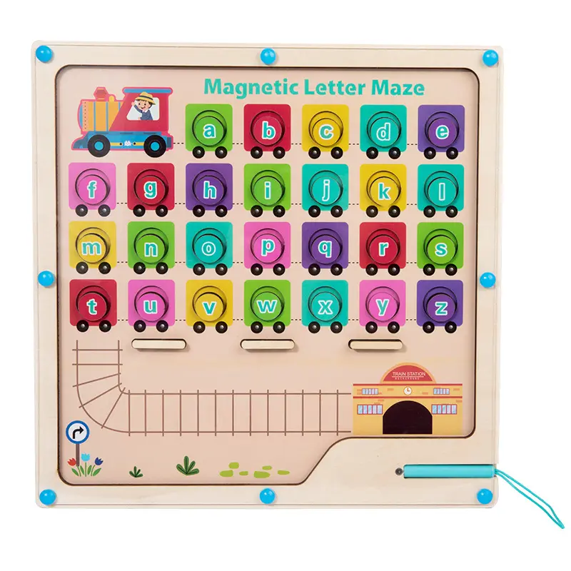 Juguete de laberinto de letras magnéticas de aprendizaje temprano para niños, juego educativo de cognición del alfabeto Montessori, juguetes a juego de colores de madera