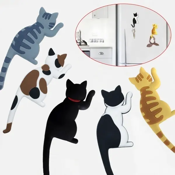 Gato De Desenhos Animados Magnéticos Geladeira Adesivo De Montagem Em Parede Ímã Do Refrigerador Pendurado Gancho Cauda Ímã Do Refrigerador Gancho Porta Home Decorações