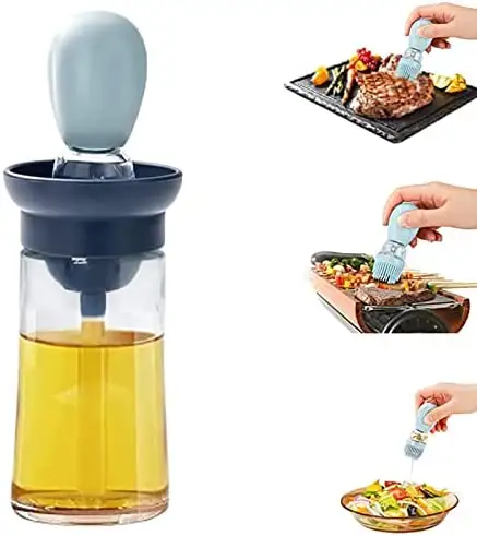 Oil Bottle Dispenser com Silicone Escova e Dropper Measuring Container Olive Glass 2 em 1 Cozinha Comida Cor Caixa Multifunções