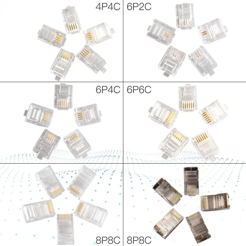 4P4C 6P2C 6P4C 6P6C 8P8C 전화 인터넷 모듈러 플러그 잭 RJ9 RJ11 RJ45 커넥터