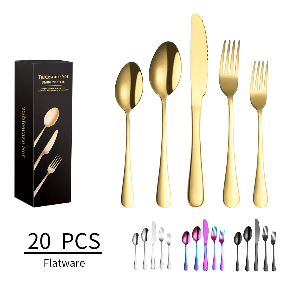 Luxury Stainless Steel Restaurant Tableware Talheres Dourado Jogo De Talheres Set De Cubiertos Gold Flatware For Wedding