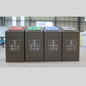 Cubo de basura de Metal para exteriores, clasificación de acero, Comercial Público, 4 compartimentos