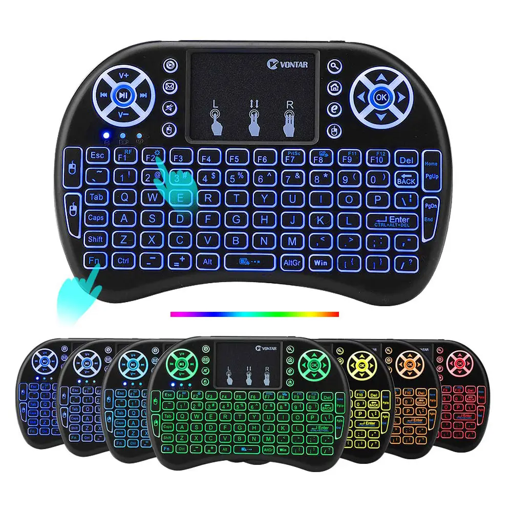 Multicolour Backlit i8 Mini Keyboard Wireless 2.4ghz Muti-Language Air Mouse Wireless Touch Mini Backlit Keyboard For Laptop