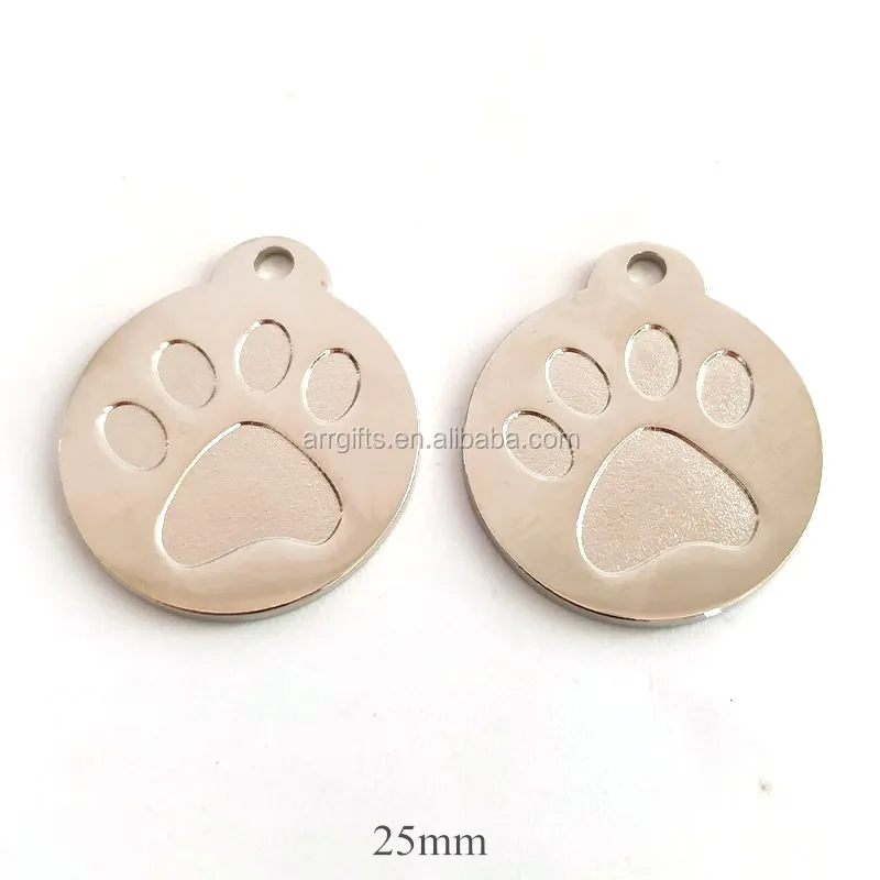 Dog Tags Round Paw Aluminum Metal Pet Dog ID Tags Personalized Design Engraved Paw Cat Name Tags Silver
