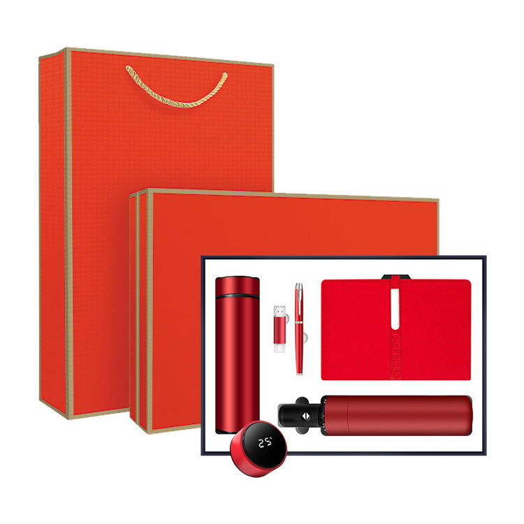 Rouge (5 pièces : cahier + stylo + thermos + parapluie + clé USB)