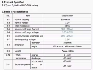 Ansimsgo แบตเตอรี่ LiFePO4 8Ah 3.2V 3.2V 8Ah 38120HP ลิเธียมไออนลิเธียมไอออนทรงกระบอก - Product Image 6