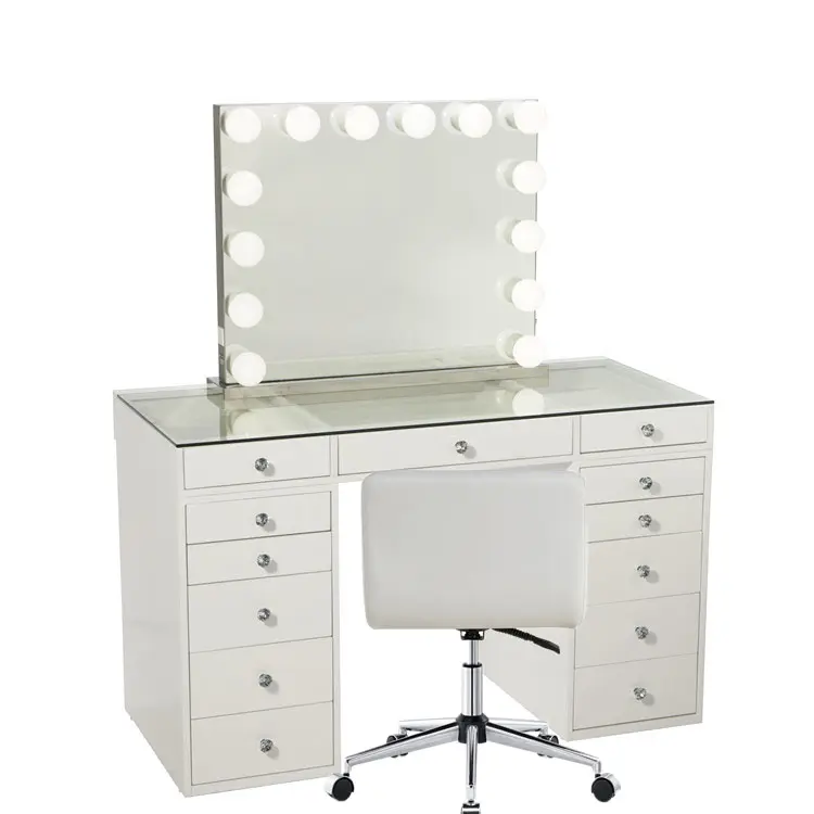 Armarios de dormitorio de vidrio espejo de vanidad de cajones muebles blancos y maquillaje Mesa moderna de madera superior de la cómoda