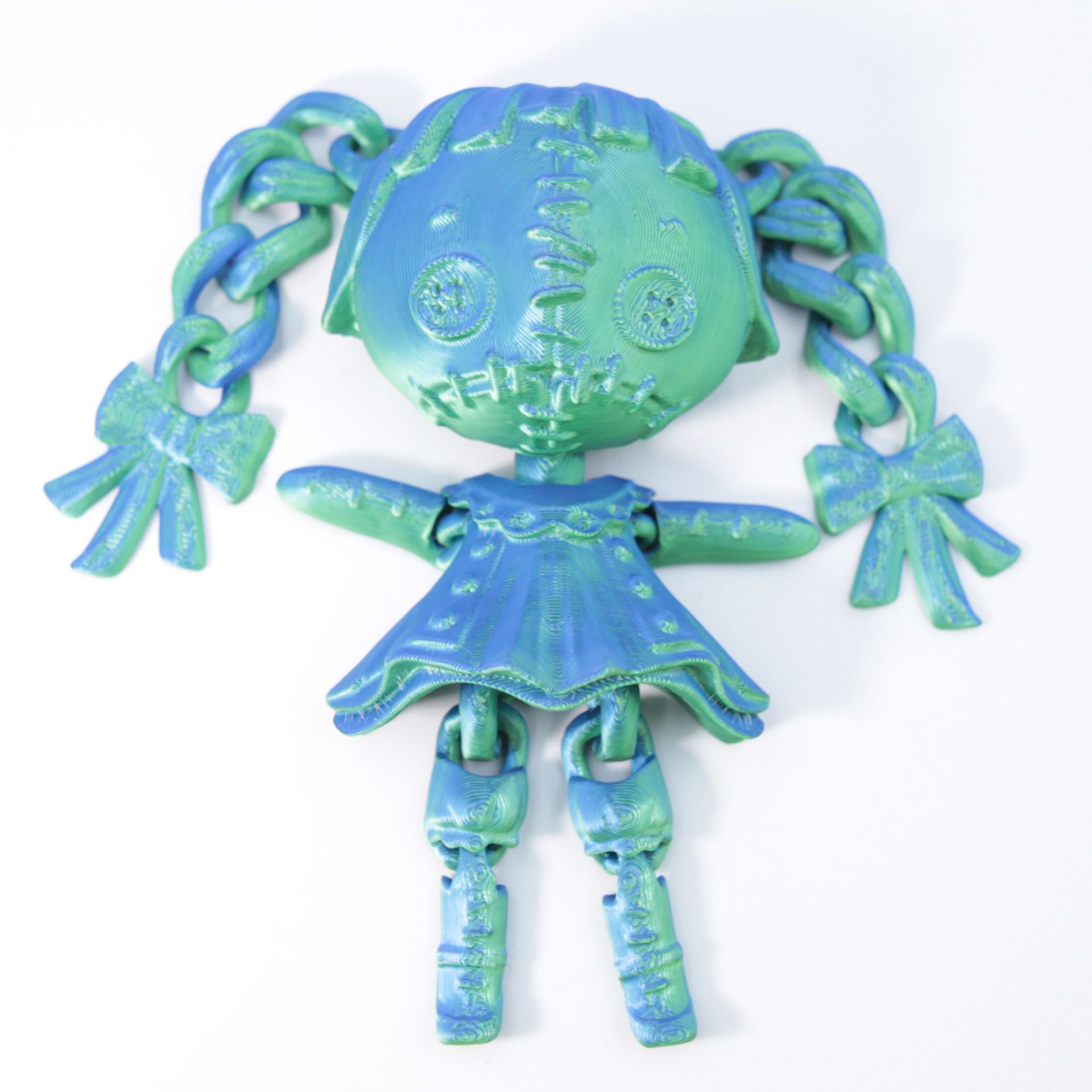 Fille à double queue de cheval bleu-vert de 18 cm