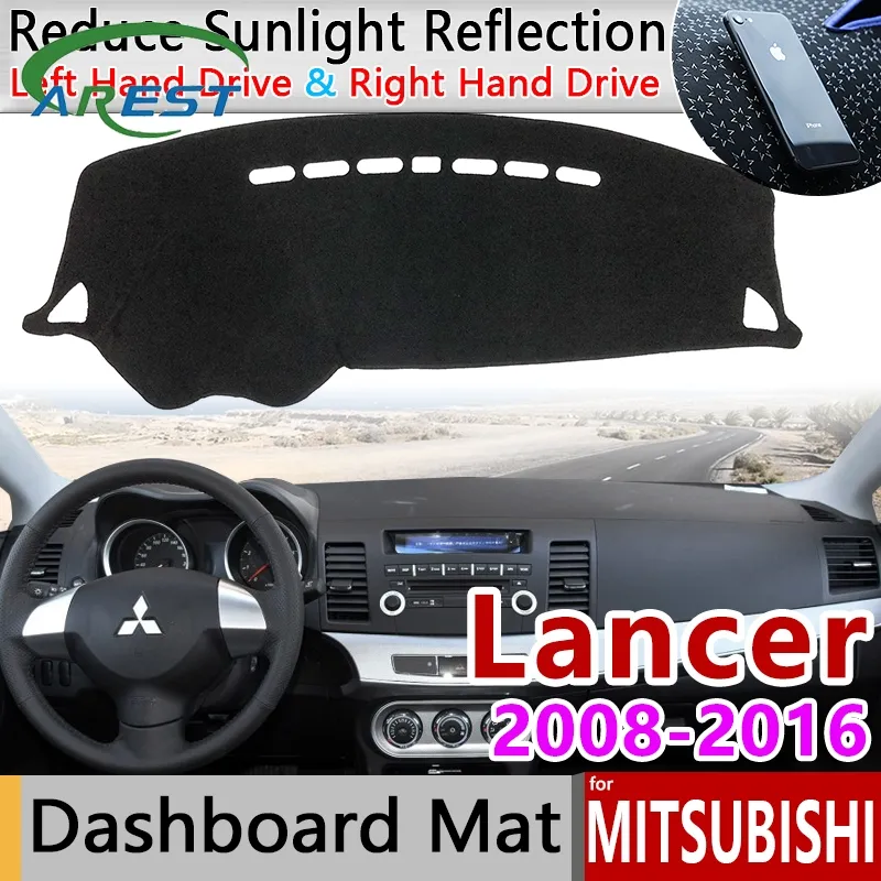 Para Mitsubishi Lancer 2008 ~ 2016 Ralliart EVO X EX Galant Fortis Evitar luz Mat Pad Cover Dashboard Tapete Toldo acessórios