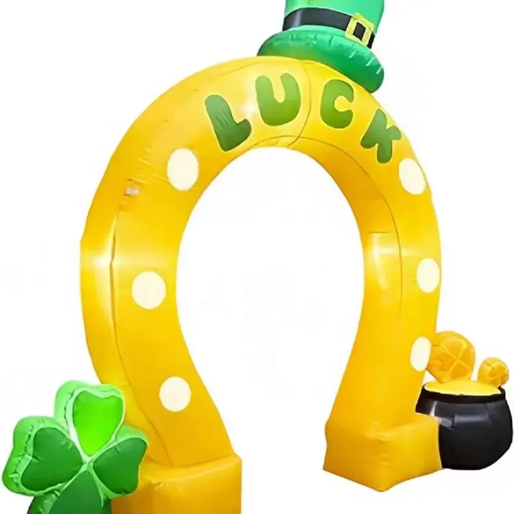 Nuovo design personalizzato 7 Ft gonfiabile giorno di Patrick arco arco a ferro di cavallo fortunato con Shamrock e decorazione in vaso d'oro luce a LED