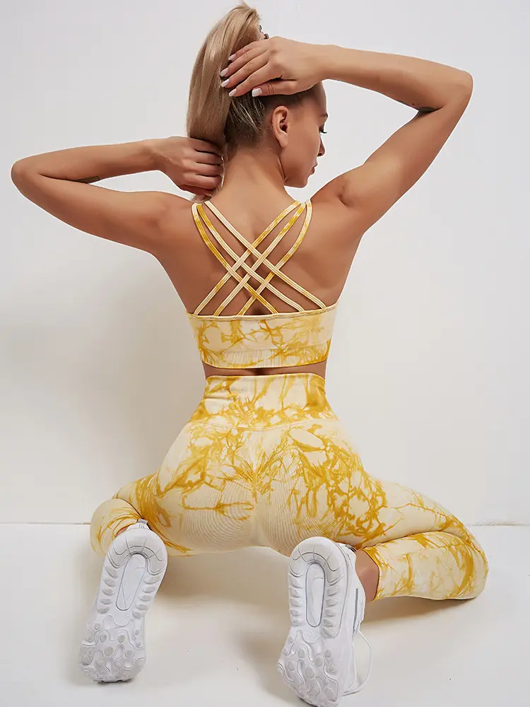 Quần Áo Tập Thể Dục Phụ Nữ Áo Ngực Thể Thao Và Xà Cạp Cao Bộ Đồ Thể Thao Bộ Đồ Tập Yoga Hoạt Động Mặc Tie Dye Workout Fitness Set