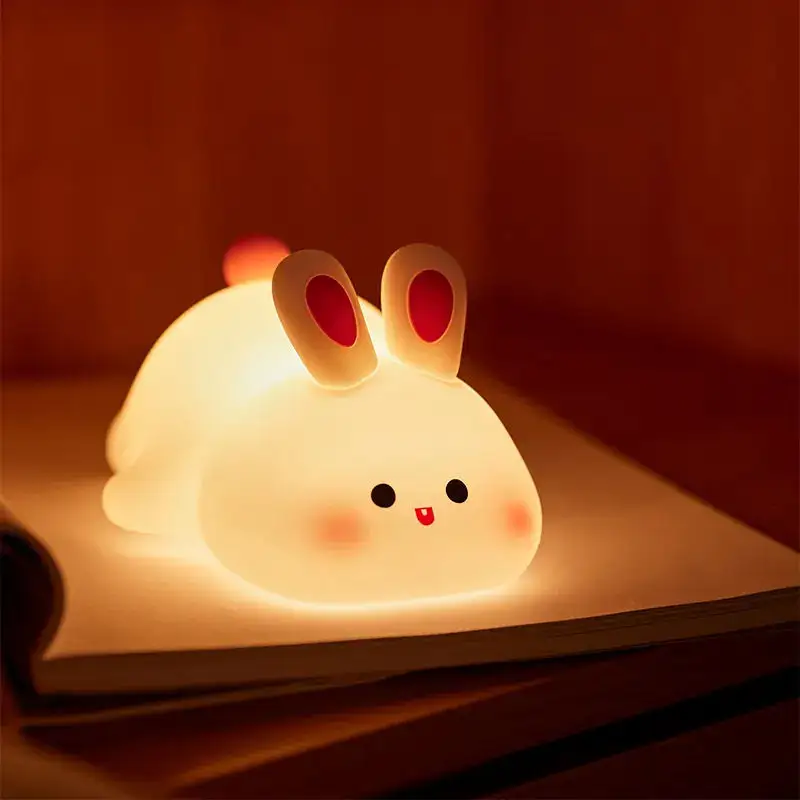 Bedroom Bedside Lamp Cute Silicone Night Light Dimmable Light Up Bunny Night Lamp Rechargeable Rabbit Night Light for Kids