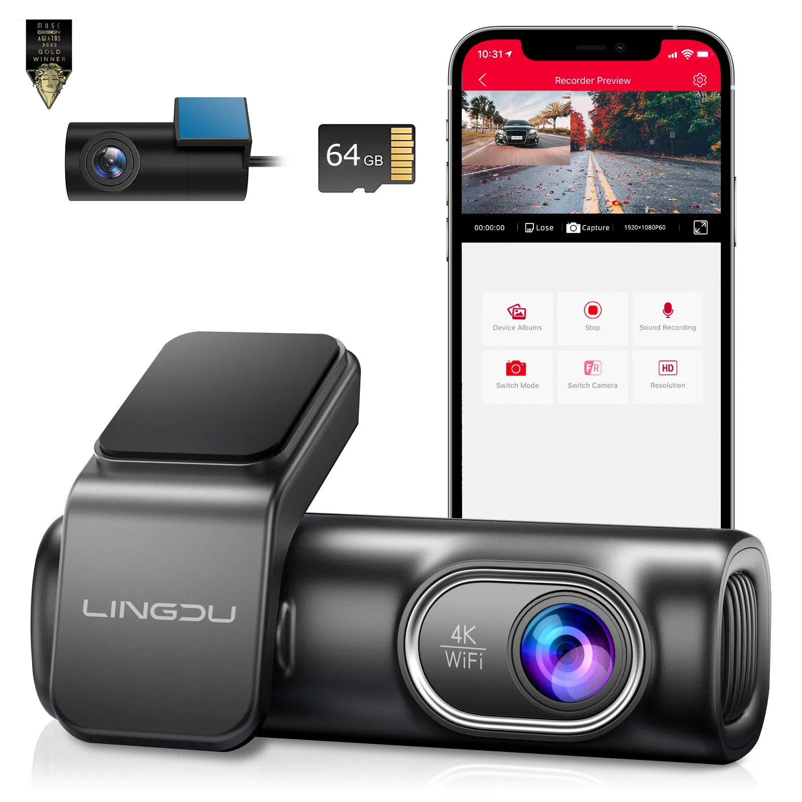 Genuine LD01 Dash Cam 4K+1080P Front And Rear Car DVR Build-in 5.8G Wifi GPS Tracker With ADAS Car Black Box For Sale