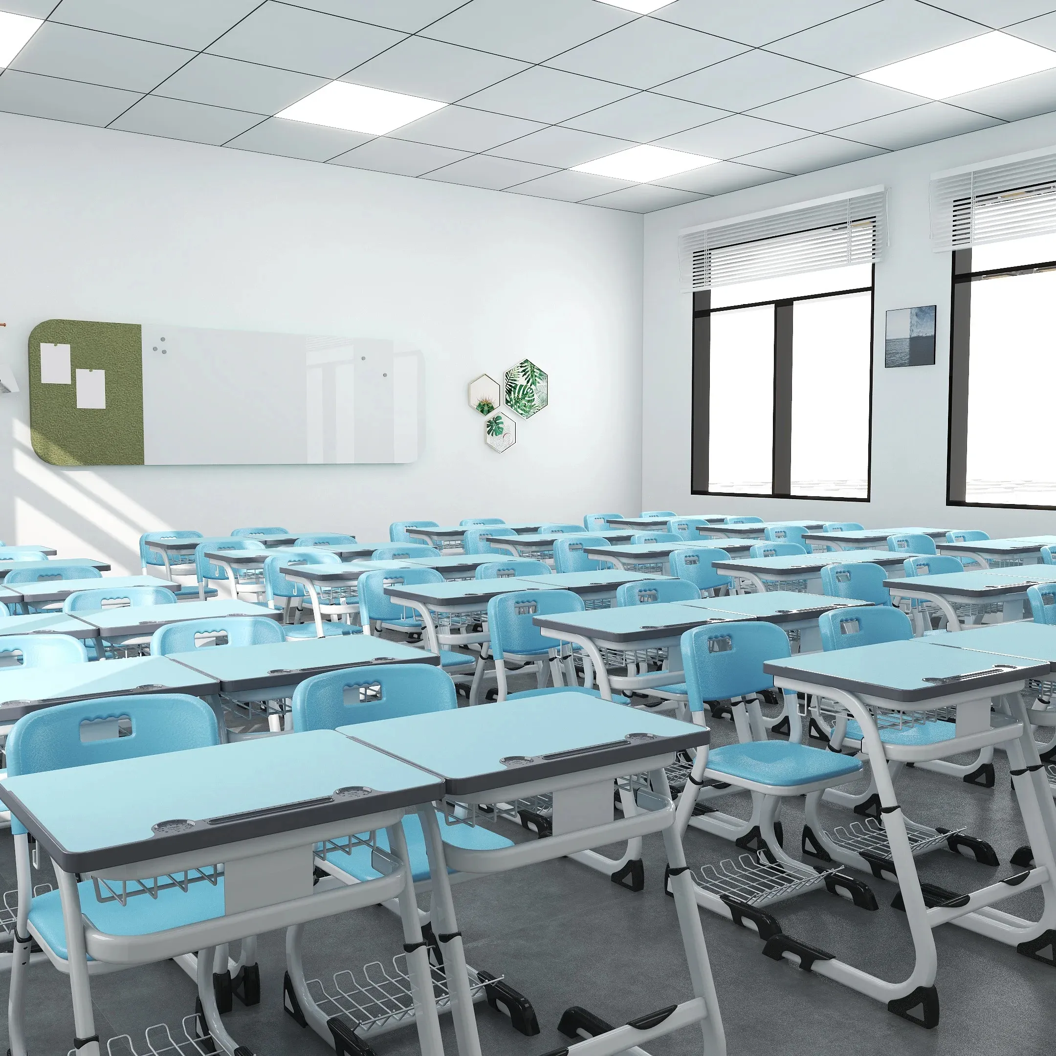 Moderne Schul-Klassenzimmermöbel aus Metall Studenten einzelnes Schreibtisch- und Stühl-Set