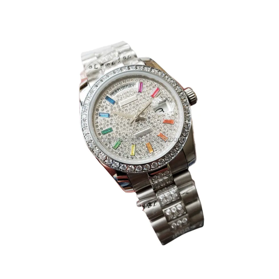 Orologio meccanico con diamante ghiacciato di alta qualità 36mm 40mm data automatica NH35 orologio automatico classico di marca 904L orologi da donna