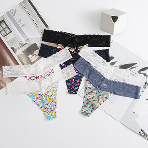 Senhoras Moda Patchwork Calcinhas Alta Elasticidade Lace Waistbelt Impresso Crotch Thongs Mulheres Conforto Thongs Finas Cuecas 0736