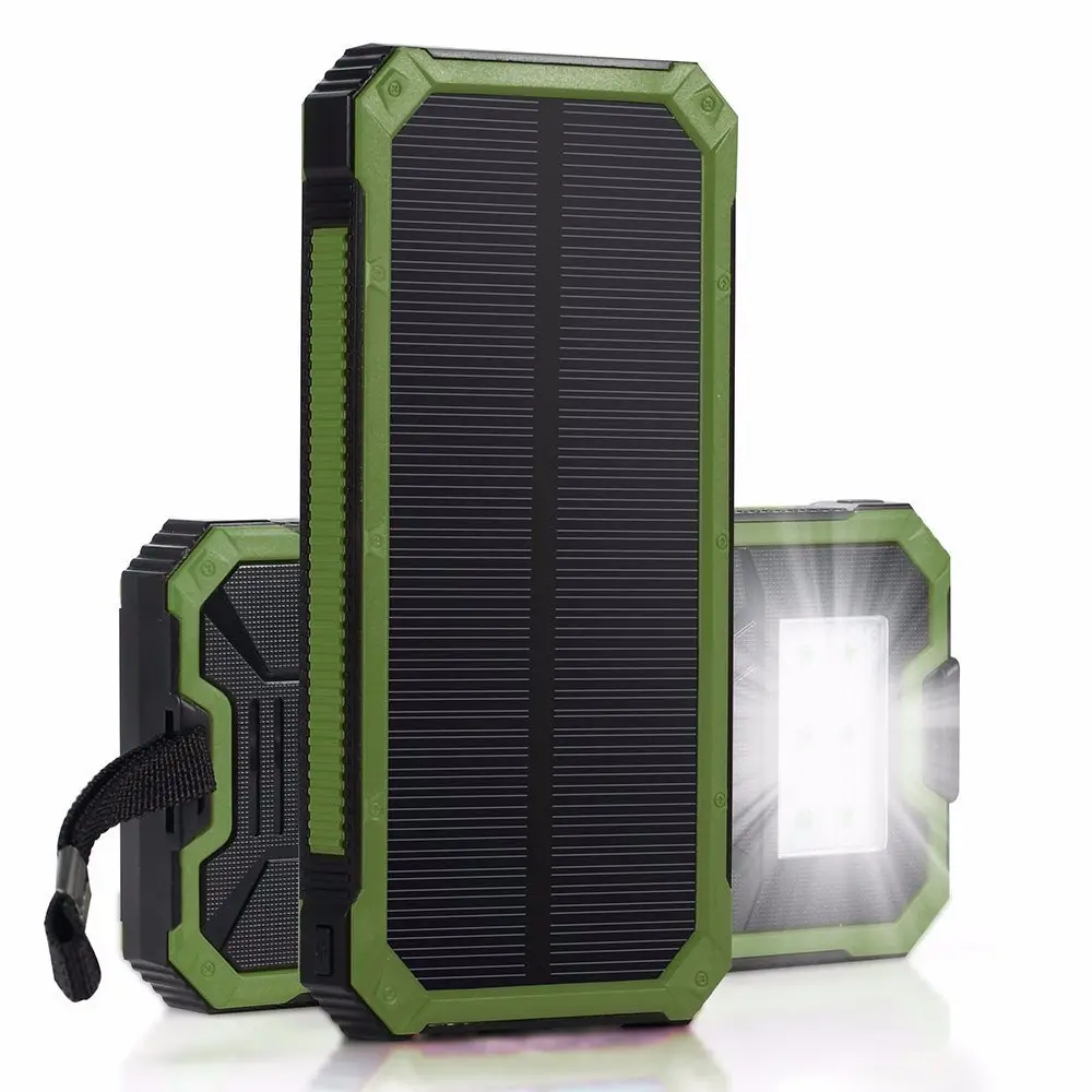 Power Bank tenaga surya 2023, Bank daya surya 20000mAh tahan air, pengisi daya eksternal untuk Iphone dengan lampu LED