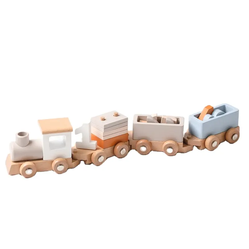 CHENQUE 12 pièces Train en bois pour bébé cadeau d'anniversaire jouets avec chiffres et blocs Train empilable tri jouet de connexion