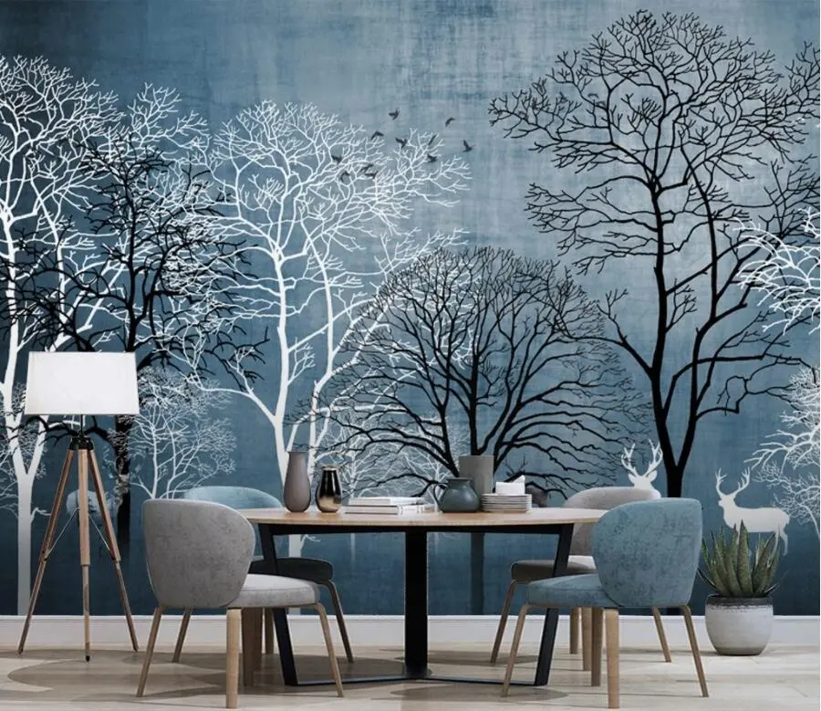 ZHIHAI Modern minimalist nordic forest elk animal hand painted tv sofa background wallpaper rolls