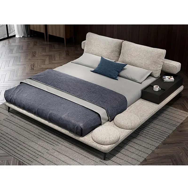 Cama doble de tela moderna nórdica, estilo italiano, ligera, de lujo, para dormitorio, Tatami, tapizada