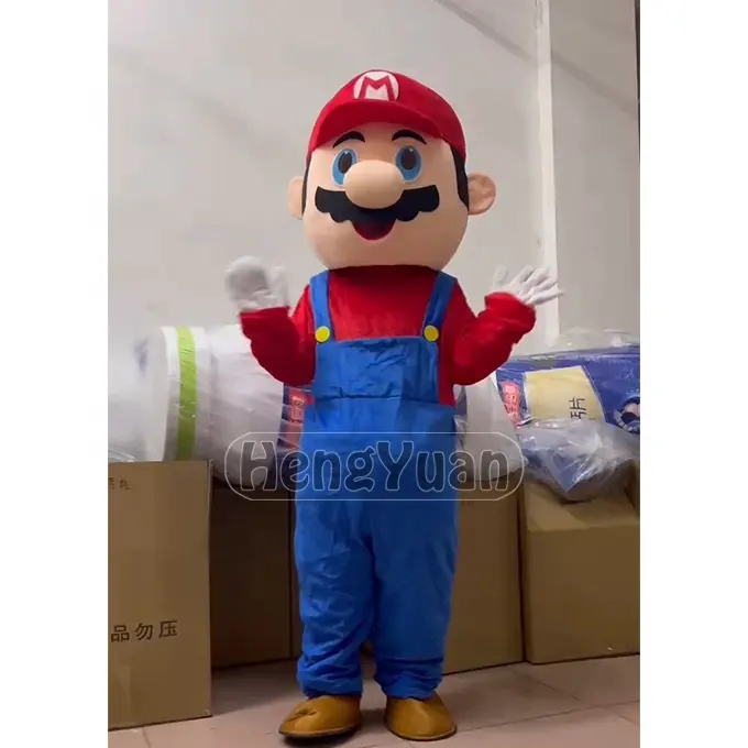 Vente en gros en usine de Hengyuan Mascotte Super Mario personnalisée en prix bon marché Mascotte en peluche de fourrure douce pour les Costumes de mascotte d'affichage