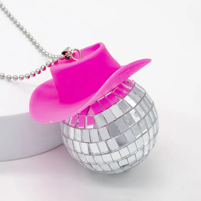 Collar de bola de discoteca con espejo, colgante de sombrero de vaquero creativo, accesorios de joyería para despedida de soltera, decoración de fiesta