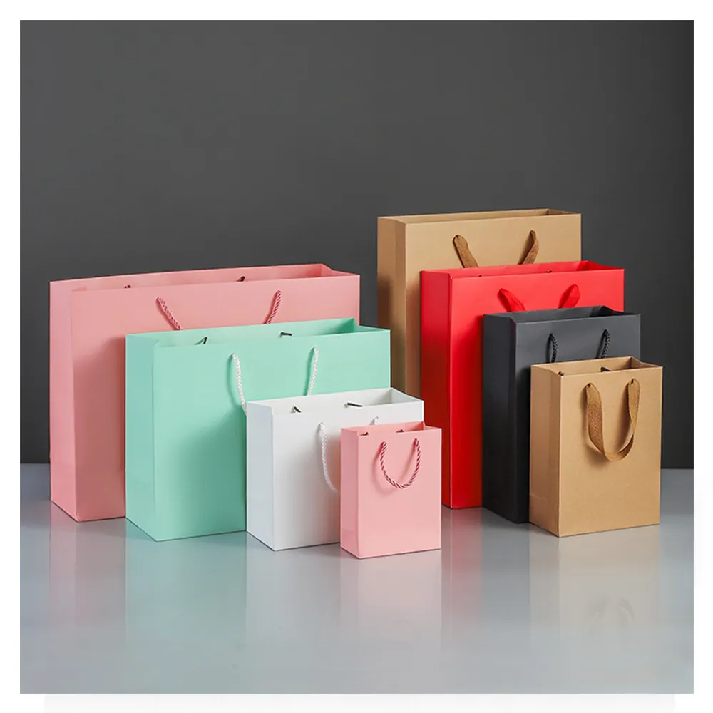 AI-MICH de cartón con logotipo personalizado, embalaje de regalo, bolsa de papel de compras artesanal con asas