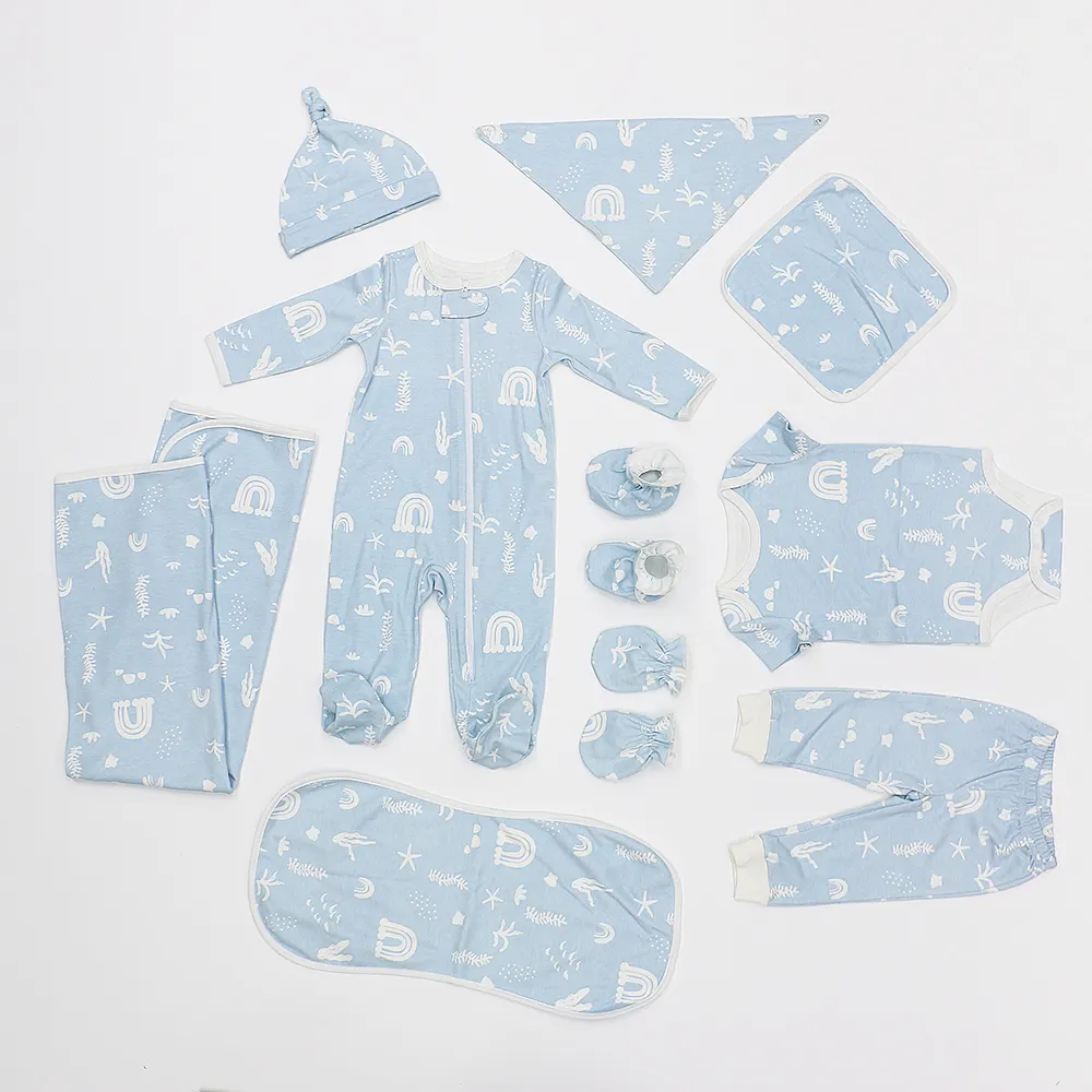 GOTS personnalisé Nouveau design Ensemble cadeau pour bébé Vêtements de nuit en tissu coton biologique Ensemble grenouillère pour bébé Ensemble de vêtements pour nouveau-né