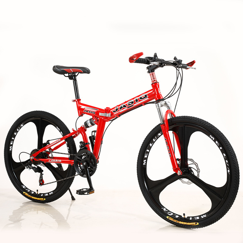 21-speed red triple-spoke wheels-lettering