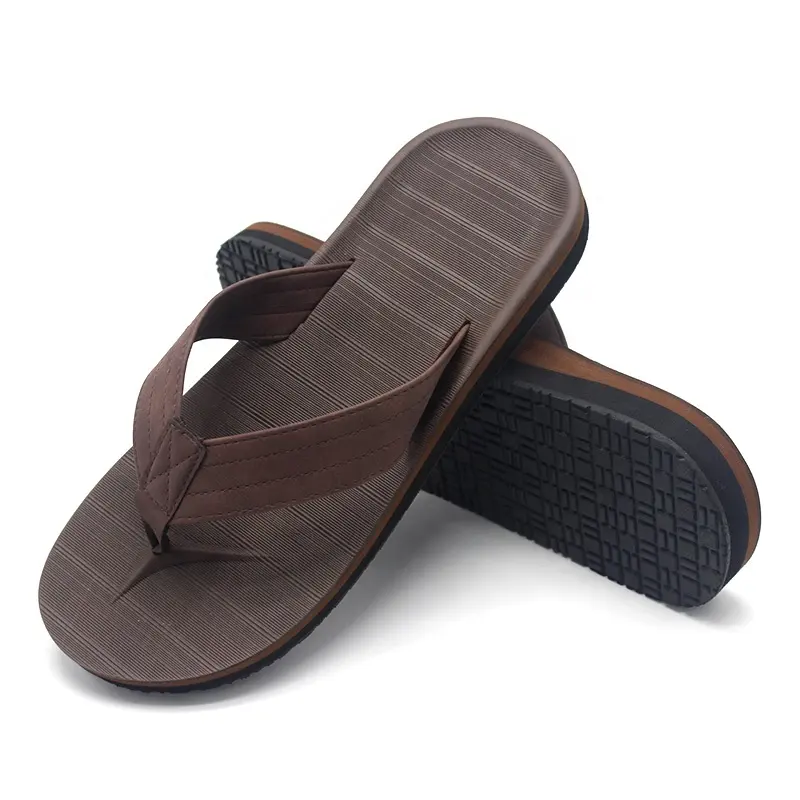 Sandália de couro masculina antiderrapante, chinelo de eva para homens, suporte de arco para caminhada na praia