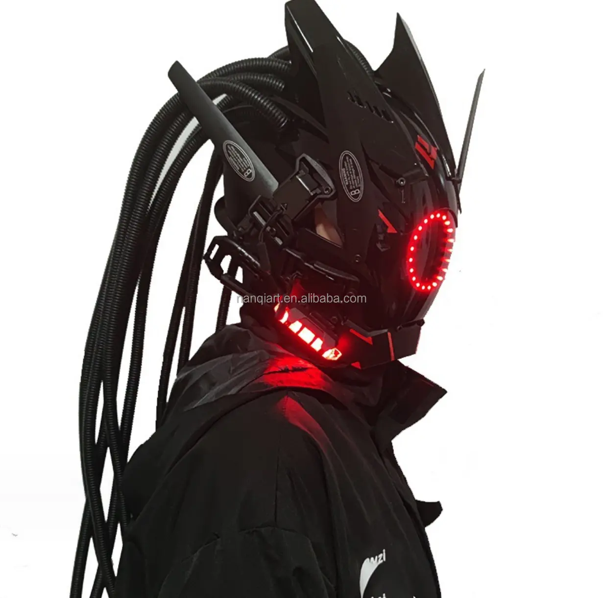 Atacado Vermelho Rodada Led Luminoso Adulto Tamanho 60CM Plástico Festival Festa Traje Cosplay Capacete Máscara Para Promoção Fontes do Partido