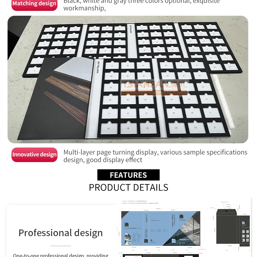 New design Detachable ceramic flooring sample display racks plastic EVA cardboard quartz stone display book stone sample