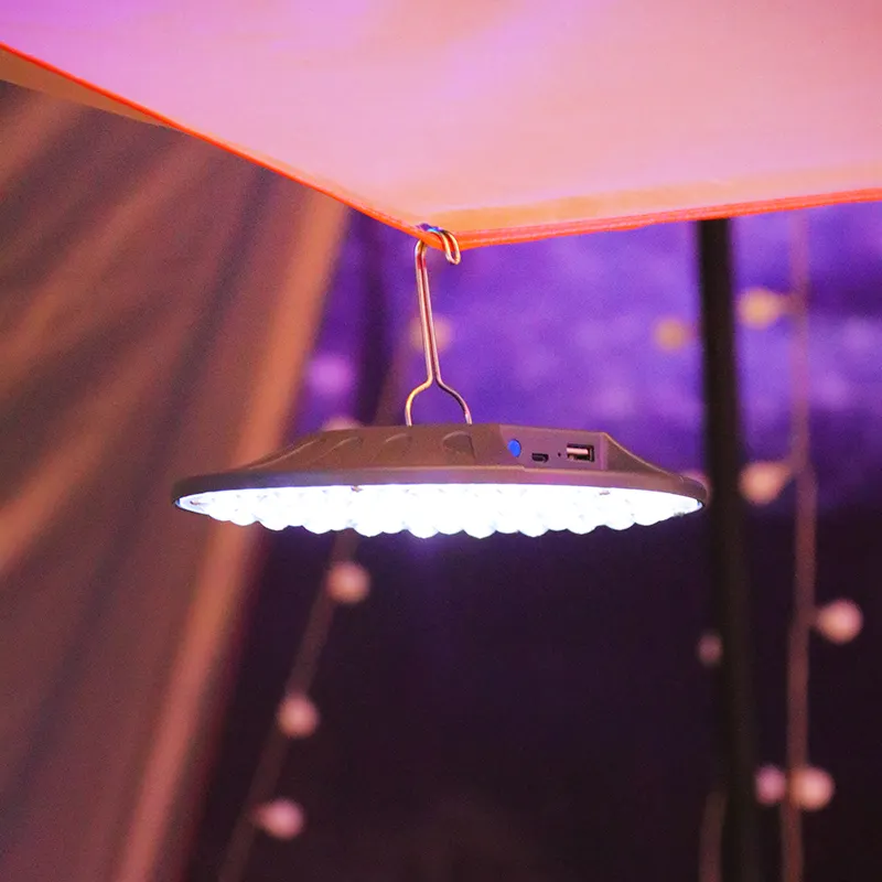 Led ultra brilhante ufo luz recarregável esportes ao ar livre tenda luz recarregável usb acampamento luz com gancho