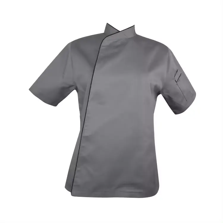 Vente en gros d'uniformes de chef personnalisés à manches courtes pour femmes, vêtements de cuisine, veste d'uniforme de chef de restaurant de haute qualité