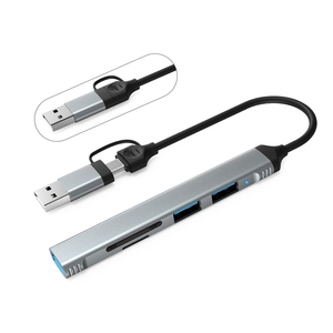 读卡器适配器usb3.0和type-c至usb3.0 5合1集线器适配器，用于笔记本电脑和手机 - Product Image 1