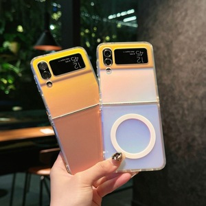 Çift tonlu degrade Galaxy Z manyetik halka ile Flip Case-Z Flip serisi için parlak şeffaf kapak ve tam kenar koruma