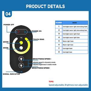 Điều khiển từ xa không dây RF bảng điều khiển cảm ứng 6 phím, đèn LED đổi màu 2 kênh, công suất cao DC 12/24V 15A/2CH, dùng cho chiếu sáng gia đình hoặc văn phòng - Product Image 4