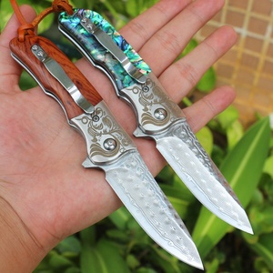 Campeggio all'aperto damasco arrampicata su roccia pieghevole strumento di pesca caccia sopravvivenza difesa coltello pieghevole manico in legno - Product Image 2