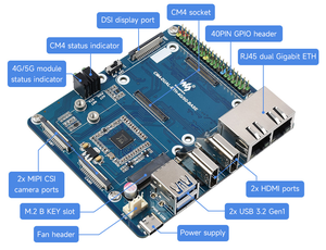 Dual Gigabit Ethernet 5G/4G-Basiskarte Entwickelt für Raspberry Pi Compute Module 4 - Product Image 6