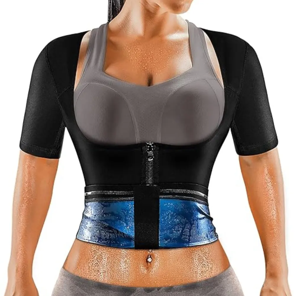 Saunaanzug für Damen Gewichtsabnahme Saunashirt für Damen Trainingsanzug Taillentrainer Weste Fitness Körperformer Reißverschluss