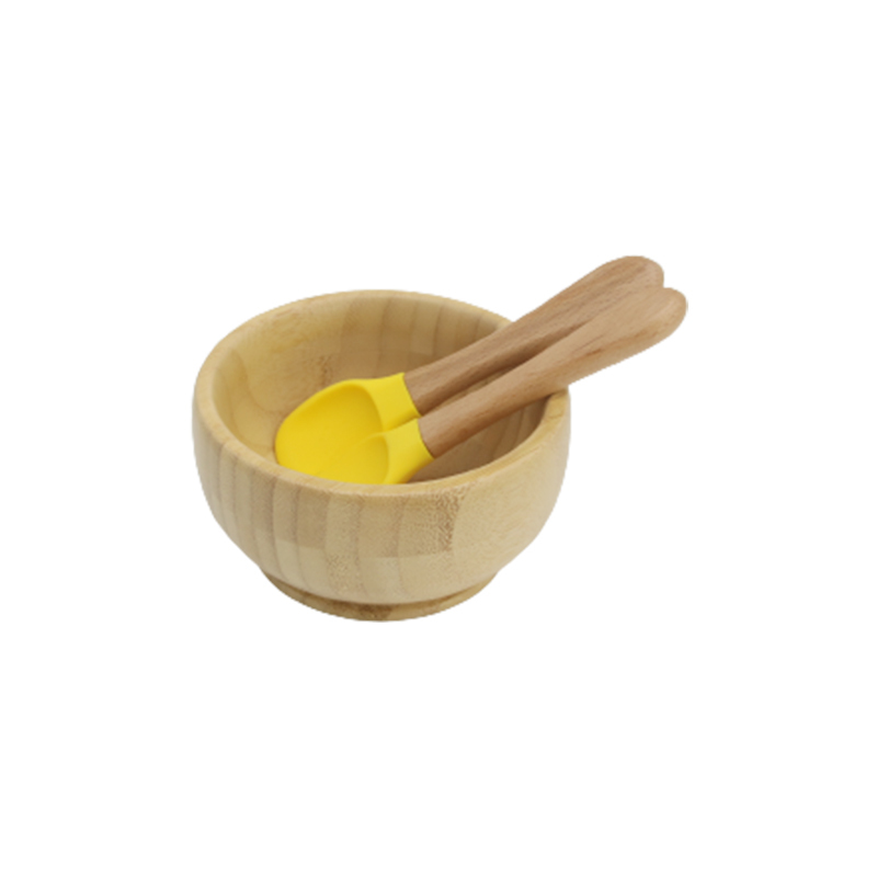 Bol en bambou avec cuillère et fourchette 17#(Jaune)